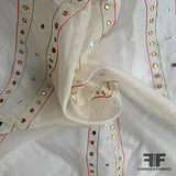 Mirror Sequins Embroidered Silk Gazar - Ivory/Coral/Green