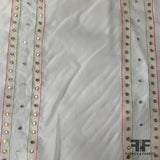 Mirror Sequins Embroidered Silk Gazar - Ivory/Coral/Green