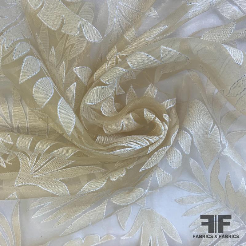 Metallic Floral Burnout Organza - Gold/White