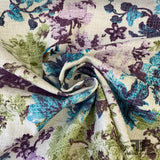 Floral Textured Basket Woven Cotton - White/Purple/Green/Blue
