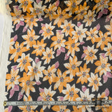 Large Angkor Floral Crinkled Silk Chiffon - Midnight Navy/Tangerine