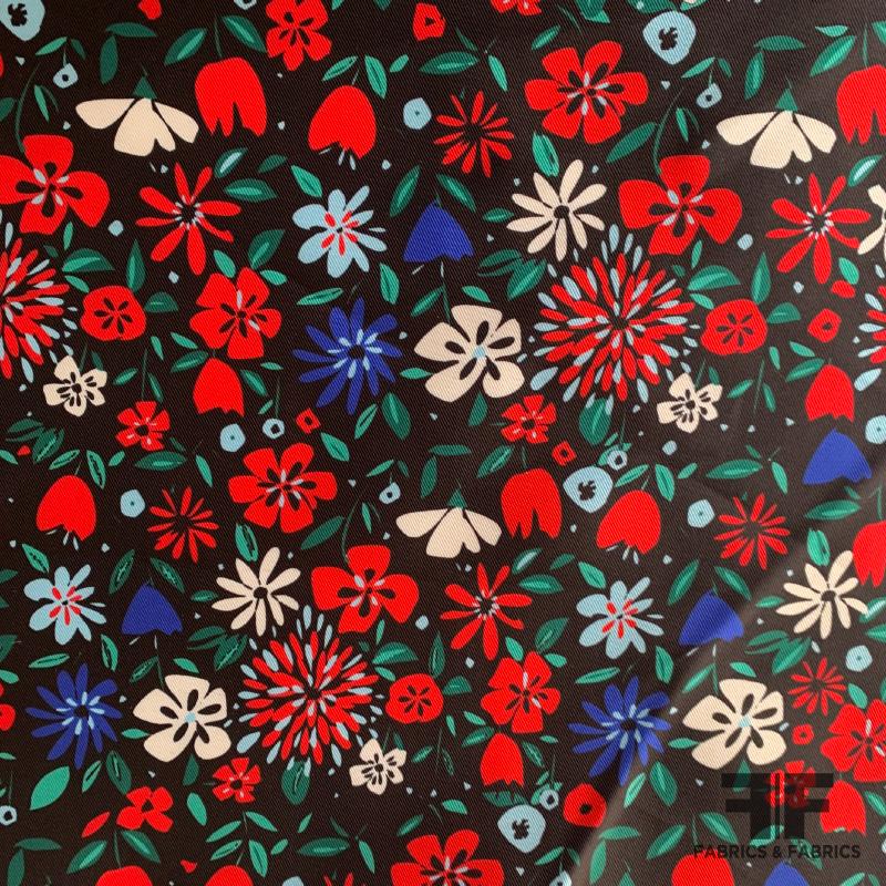 Floral Printed Poly Zibeline - Multicolor/Black