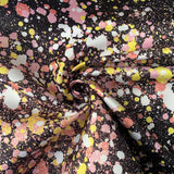 Italian Splatter Paint Printed Poly Satin - Pink/Yellow/Black