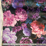 Realist Floral Printed Poly Satin - Purple/Black
