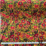 Paisley Floral Polyester 4-Way Stretch Velvet - Yellow/Multicolor