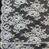 French Chantilly Lace on Honeycomb Netting - White