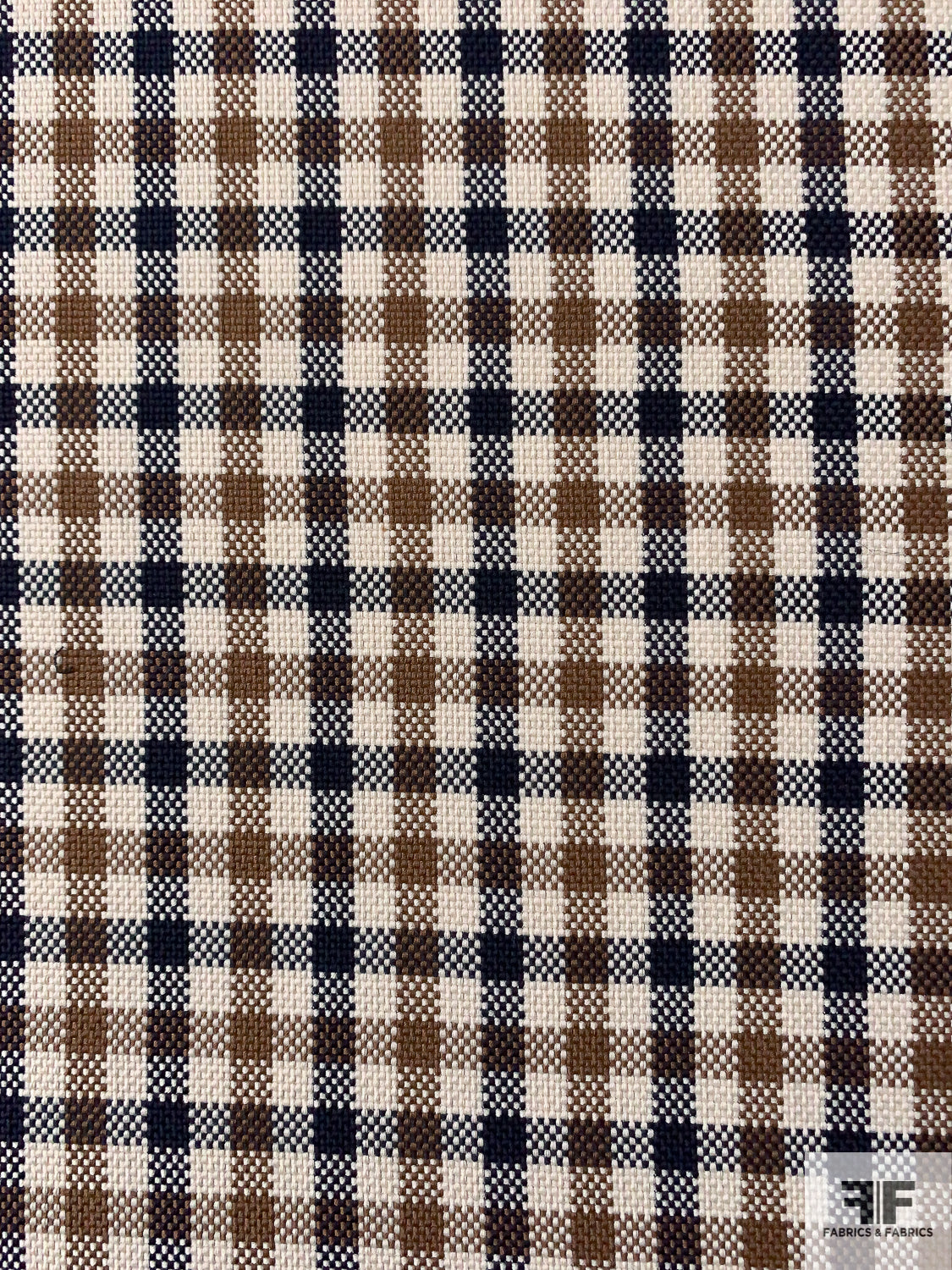 Italian Gingham Wool Blend Stretch Suiting - Cream / Brown / Navy