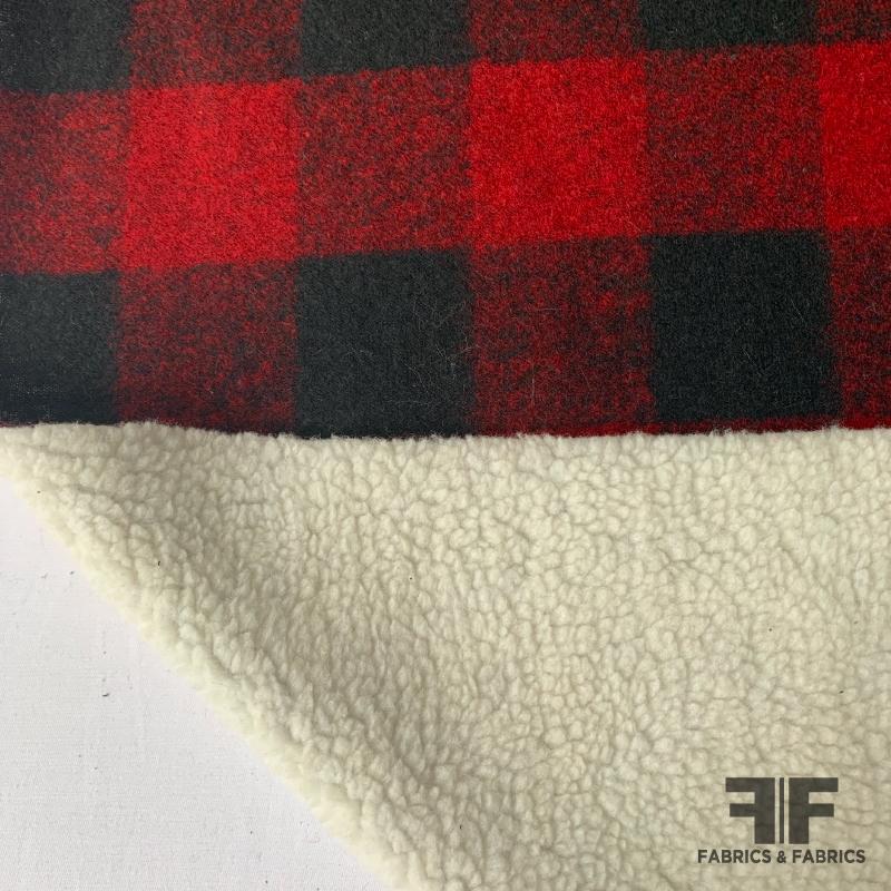 Buffalo Plaid with Sherpa Backing Wool-Like Coating - Red/Black/White