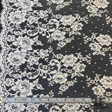 French Floral and Polka Dot Chantilly Lace with Double Border - White