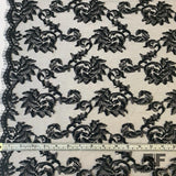 French Scalloped Floral Swirl Chantilly Lace - Black