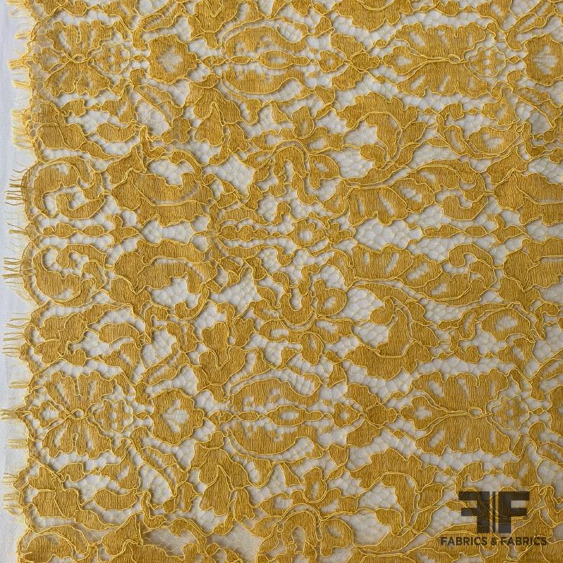 Corded Lace Fabric - Yellow - Embroidered Flower Design Lace Fabric So