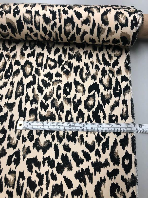 Leopard Heavy Stretch Printed Silk Georgette - Black/Taupe/Beige