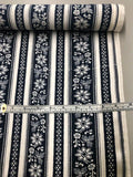 Striped Floral Printed Silk Charmeuse - Dark Navy / White