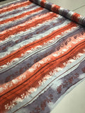 Striped Floral Printed Silk Jacquard - Coral/Lavender/Light Blue