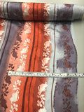 Striped Floral Printed Silk Jacquard - Coral/Lavender/Light Blue