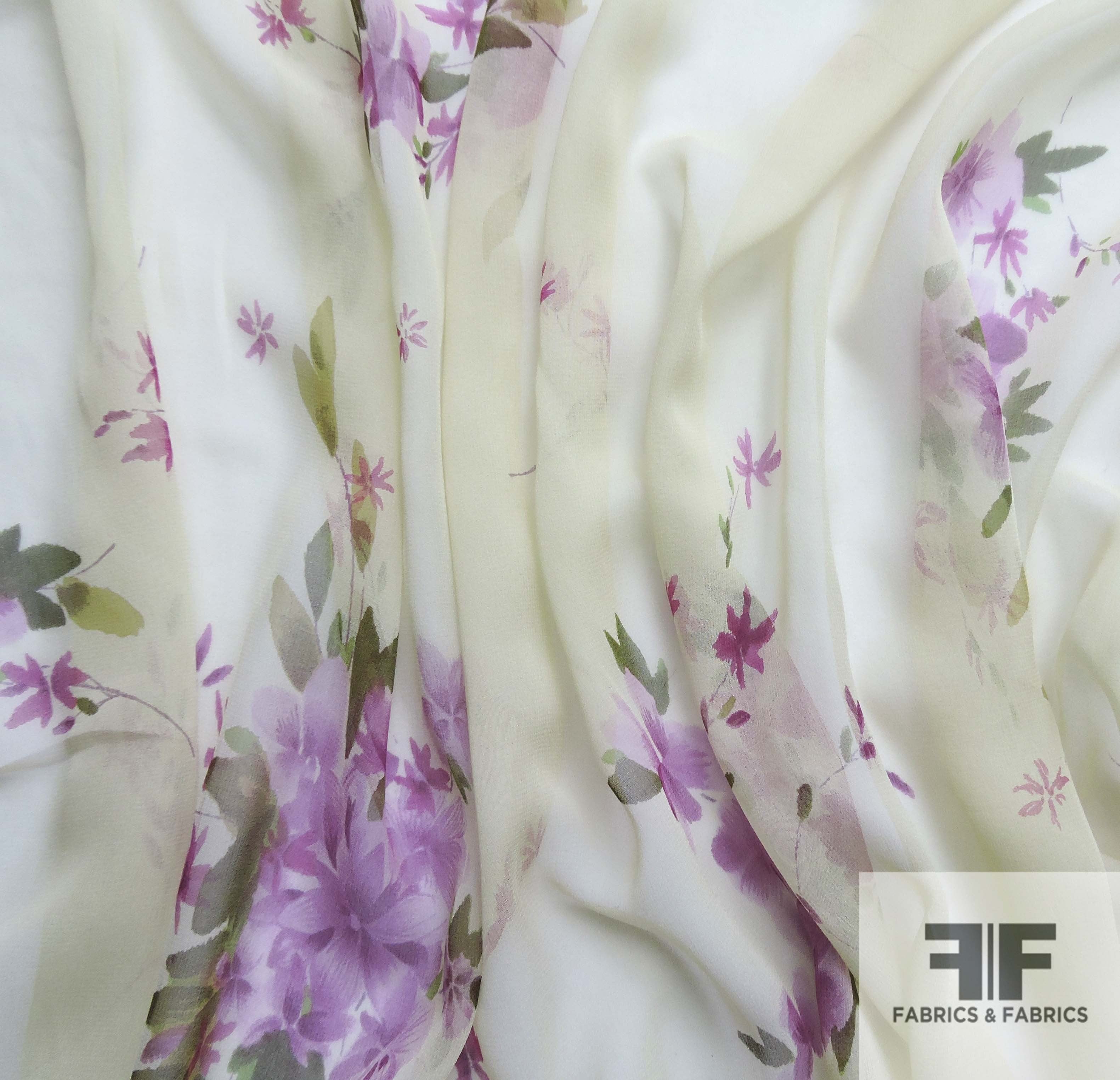 Purple/Green Floral Printed Silk Chiffon - Fabrics & Fabrics