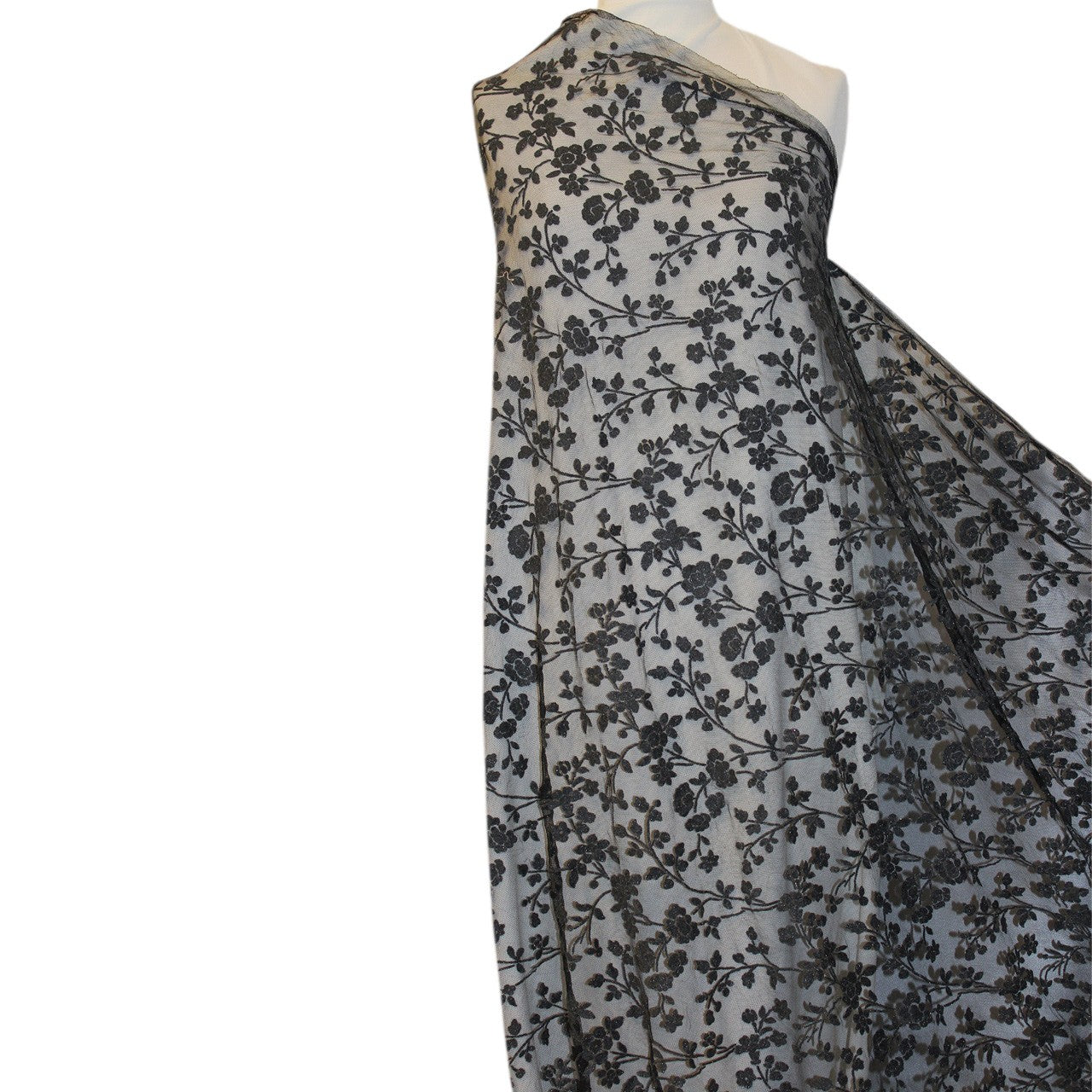 Grey/Black Floral Flocked Tulle - Fabrics & Fabrics Grey/Black Floral Flocked Tulle - Fabrics & Fabrics