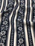 Striped Floral Matte Printed Silk Charmeuse - Navy/White