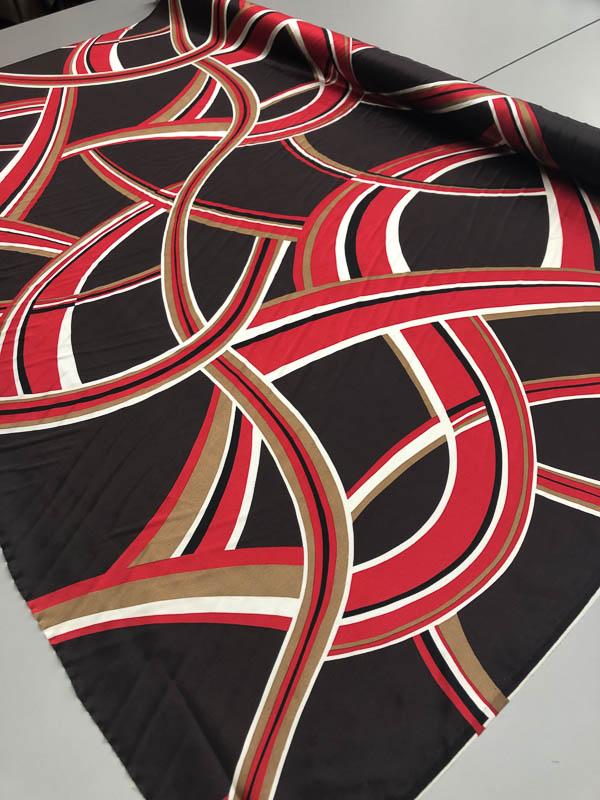 Curved Lines Printed Silk Charmeuse - Brown / Red