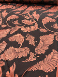 Leaves Printed Silk Charmeuse - Maroon / Brick