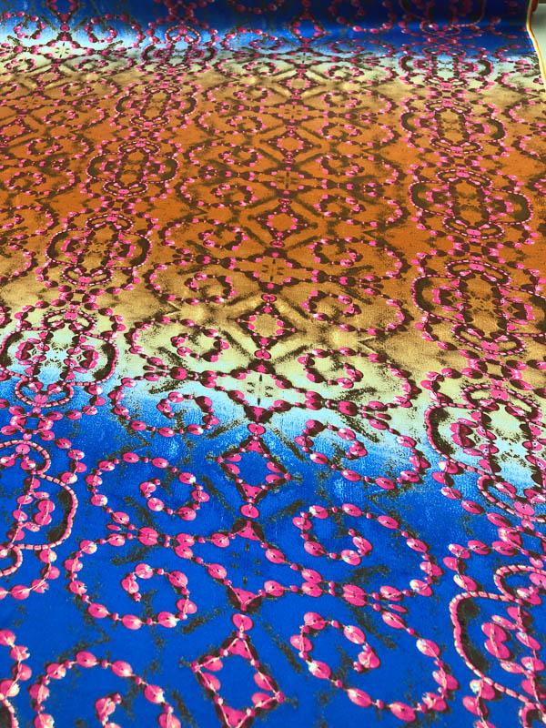 Ombré Abstract Border Printed Silk Charmeuse - Blue / Rust / Magenta