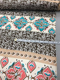 Striped Block Pattern Printed Silk Charmeuse - Multicolor