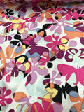 Groovy Floral Butterfly Printed Silk Charmeuse - Pink / Multicolor