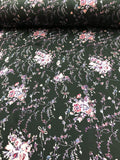 Pre-Washed Floral Bouquet Printed Silk Charmeuse - Navy / Pink