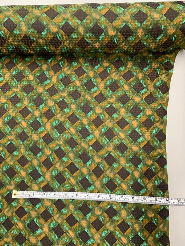 Crosshatch Printed Silk Jacquard - Brown / Green