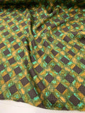 Crosshatch Printed Silk Jacquard - Brown / Green