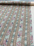 Vintage Inspired Striped Floral Crinkled Printed Silk Charmeuse - Tan / Multicolor