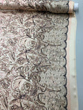 Painterly Floral Lace Printed  Silk Charmeuse  -  Tan / Pink / Brown