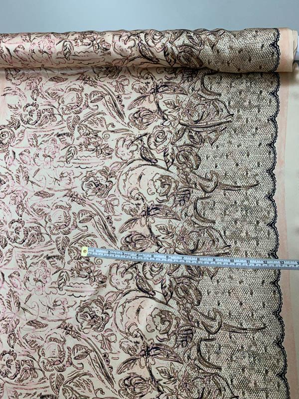 Painterly Floral Lace Printed  Silk Charmeuse  -  Tan / Pink / Brown