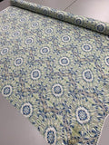 Mosaic Paisley Floral Printed Satin Silk Georgette  -  Blue / White / Green