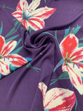 Large-Scale Floral Lily Stretch Printed Silk Georgette - Purple / Multicolor