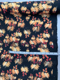 Ruched Striped Floral Stretch Printed Silk Crepe de Chine - Orange / Black