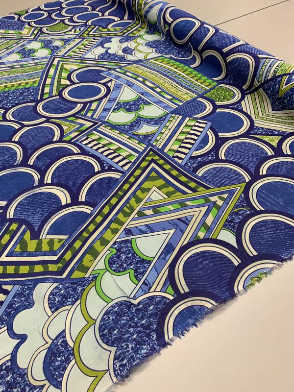 Grogram Cloth Groovy Geometric Collage Stretch Printed Silk Chiffon - Blue / Green ...