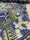 Groovy Geometric Collage Stretch Printed Silk Chiffon - Blue / Green