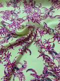 Trailing Orchid Floral Matte Printed Silk Charmeuse - Yellow / Magenta