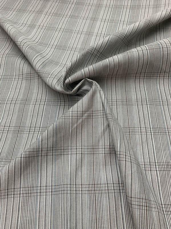 Stripe Plaid Stretch Cotton Suiting Grey Blue FABRICS