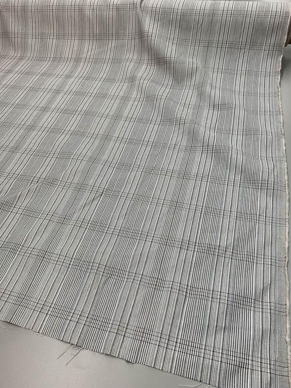 Italian Stripey-Plaid Stretch Cotton Suiting - Grey / Blue
