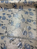 Ralph Lauren Italian Metallic Foil Printed Broadcloth Silk - Sliver / Blue