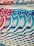 Zig Zag Striped Panel Cotton Pique - Blue / Pink / White