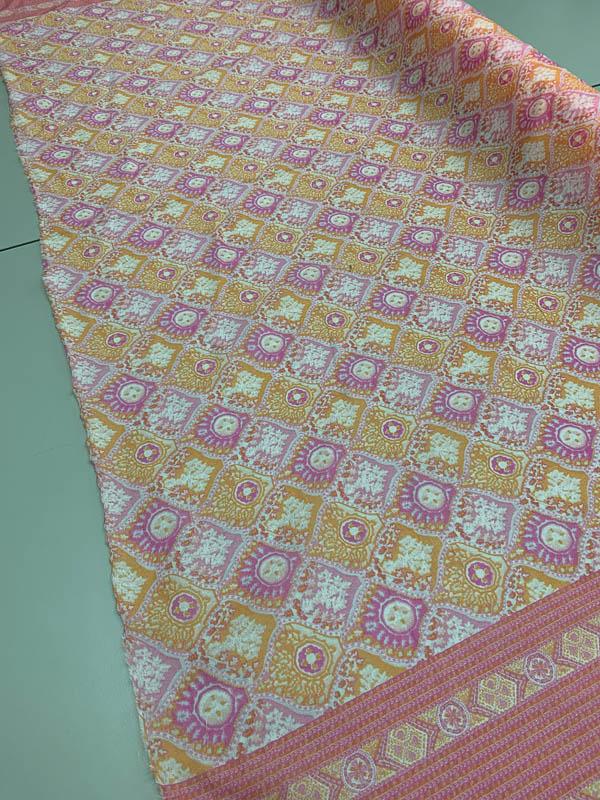 Double Border Scalloped Tile Cotton Voile - Orange / Pink
