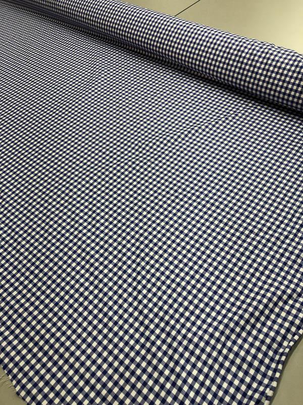 Italian Small Gingham Check Yarn Dyed Cotton Shirting - Blue / White ...