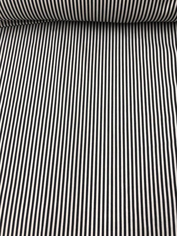 Pre-washed Striped Printed Cotton Twill - Black / White