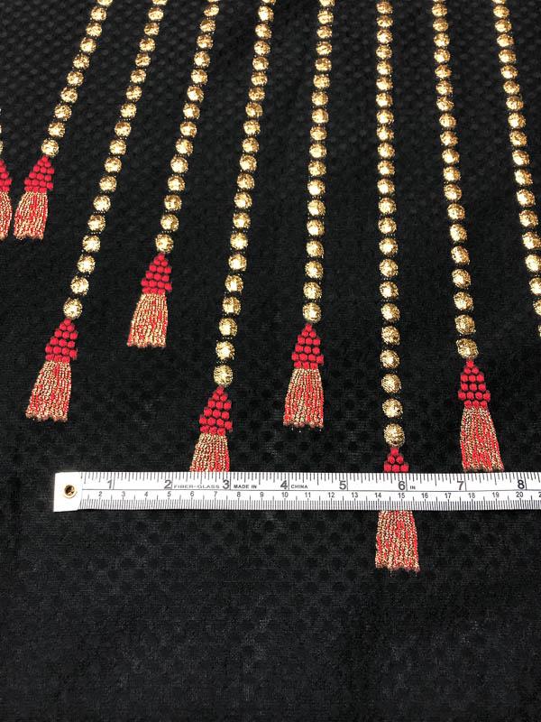 Italian Royal Tassels Cloqué-Weight Jacquard Novelty - Black / Red / Gold