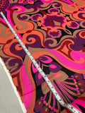Anna Sui Bold Graphic Printed Silk Chiffon - Hot Pink / Purple / Tan