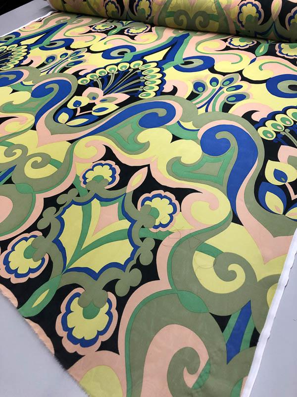 Anna Sui Bold Graphic Printed Silk Chiffon - Green / Blue / Tan