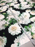 Italian Floral Blooms Printed Polyester - White / Black / Green
